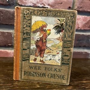 Antique Victorian “Robinson Crusoe” Illustrated Mini Children’s Book Hard Cover